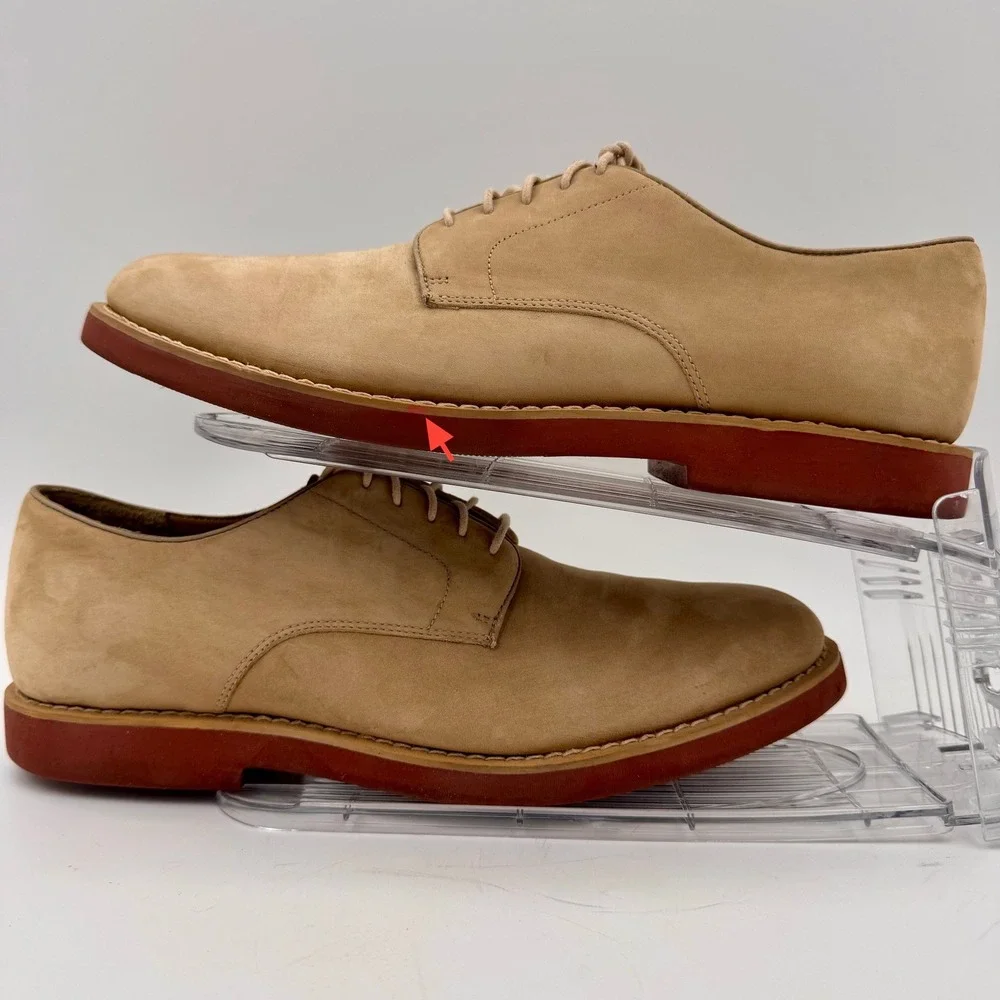 Brooks Brothers 346 Tan Nubuck Leather Oxford Red Brick Sole Buck Shoes Men 9.5D